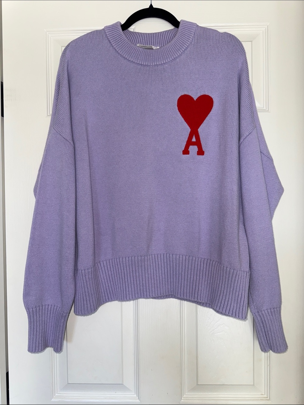 Ami Lavender oversized Crewneck Sweater with Red Heart A Emblem